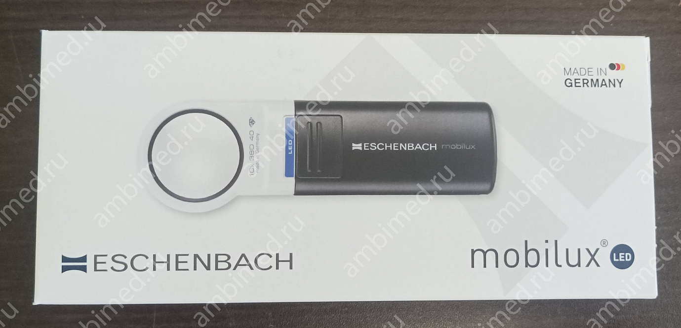 лупа ручная асферическая eschenbach с подсветкой mobilux led, ø35 мм, 10,0x (38,0 дптр) фото